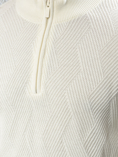 Off White Jacquard 100% Cotton Sweater