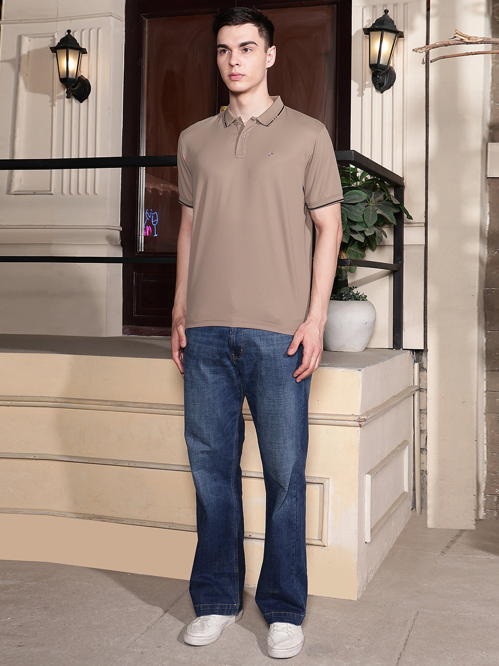 Beige Polo Neck T-Shirt