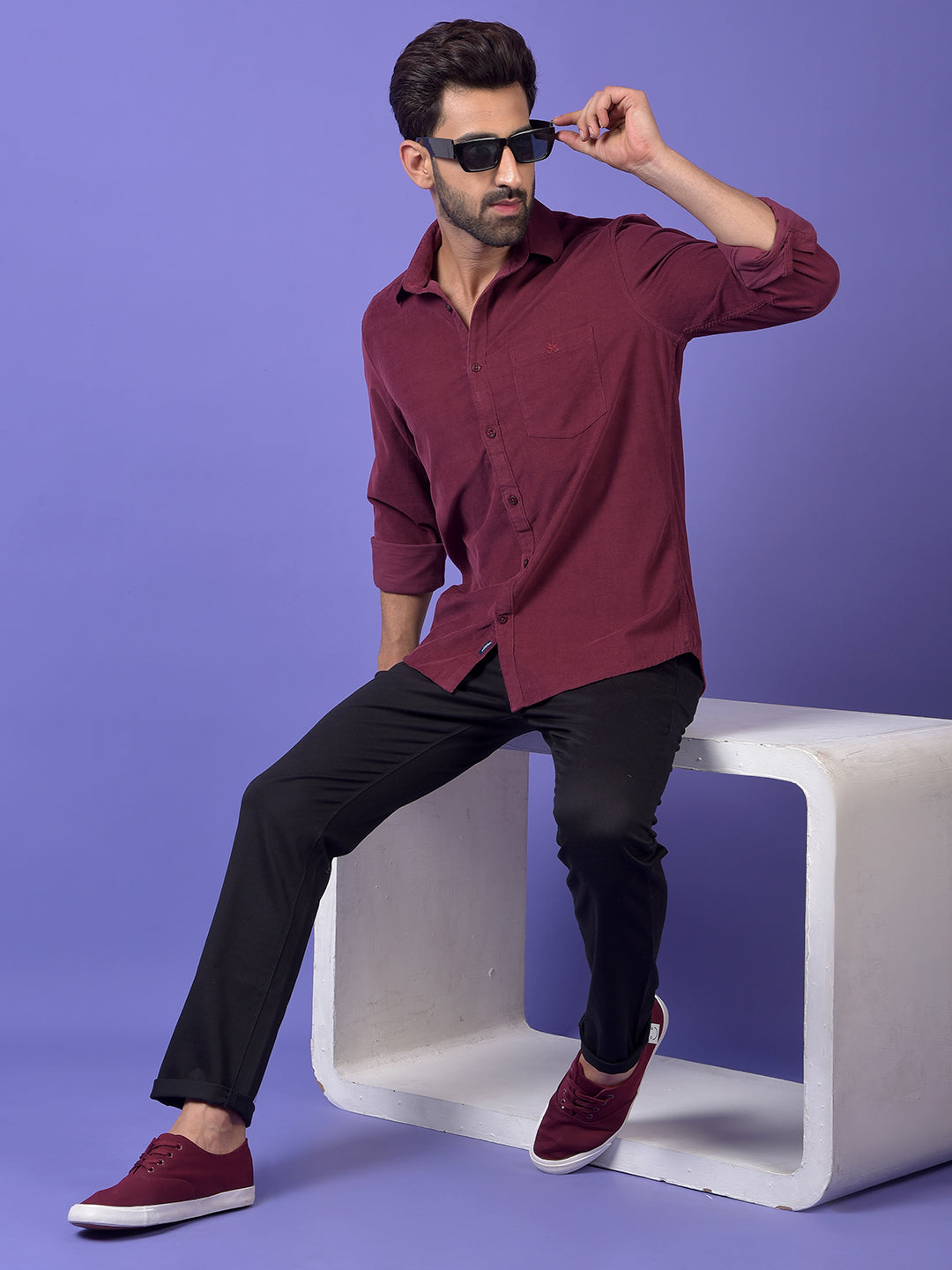 Wine 100% Cotton Corduroy Shirt