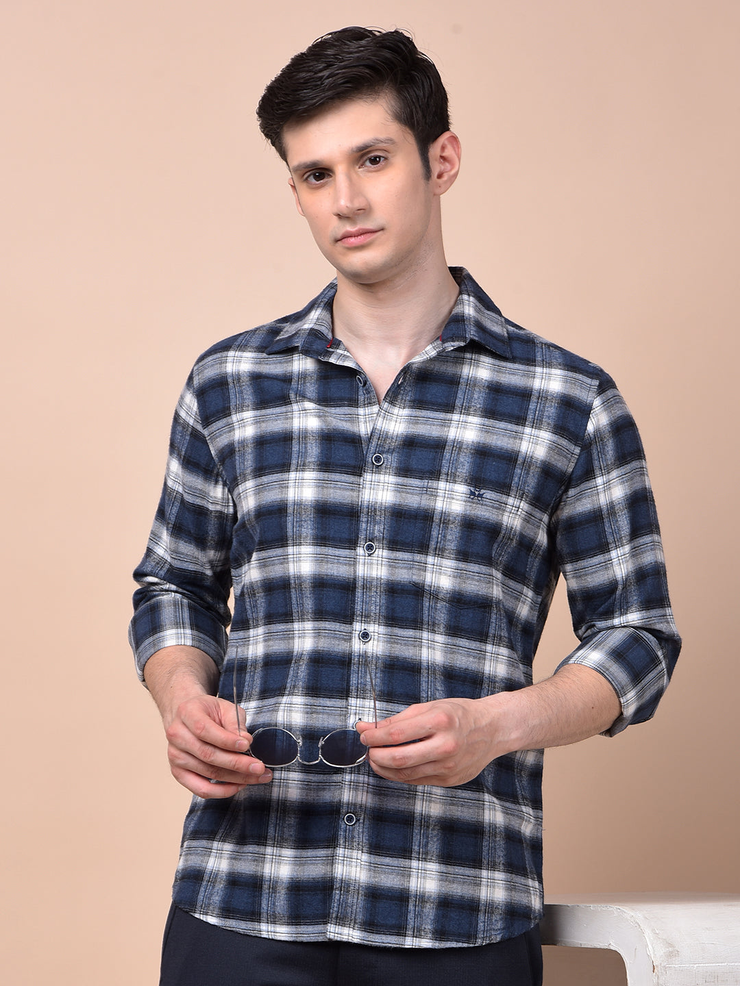 Blue Checked 100% Cotton Shirt