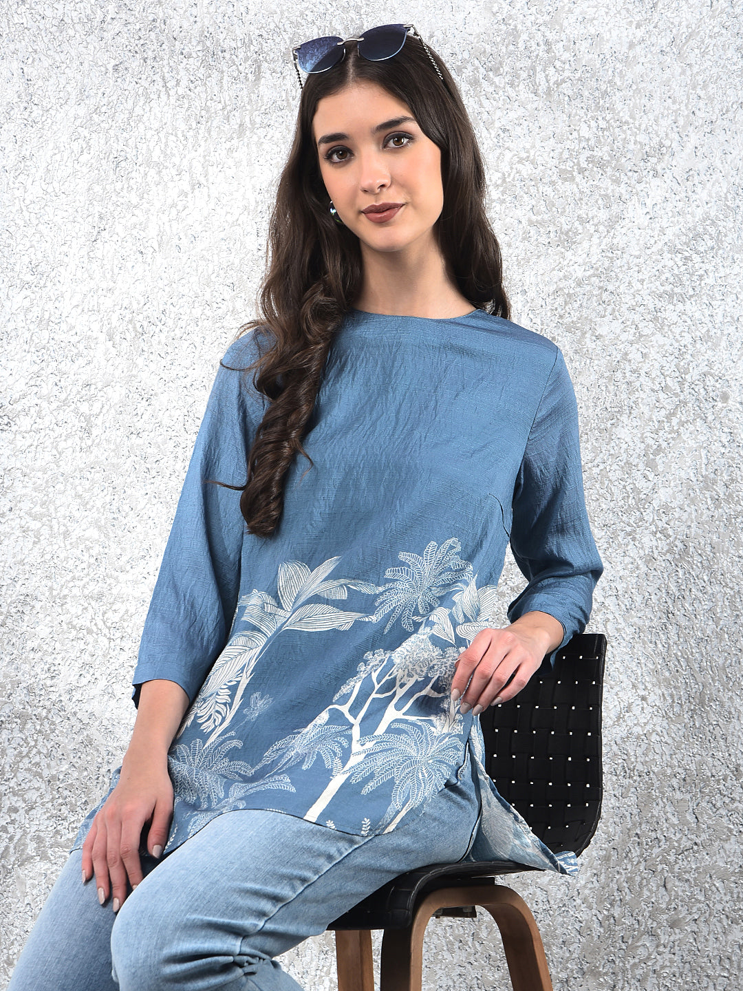 Blue Floral Print Top