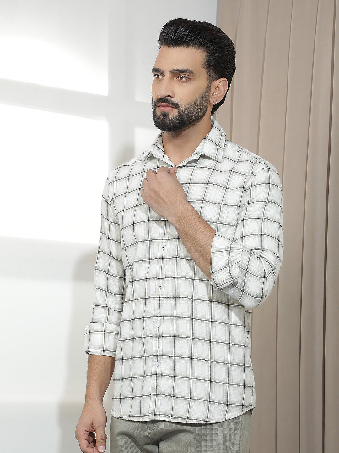 White 100% Cotton Checked Shirt