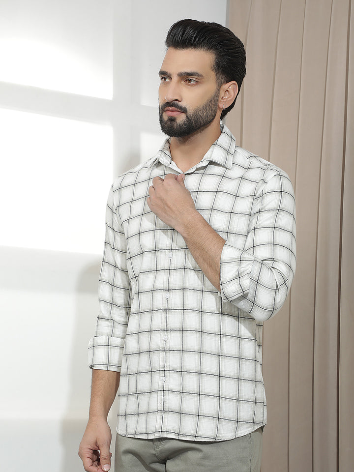 White 100% Cotton Checked Shirt