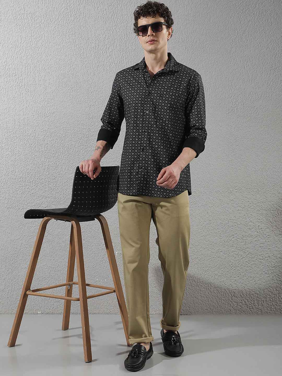 Black Geometric Print Shirt