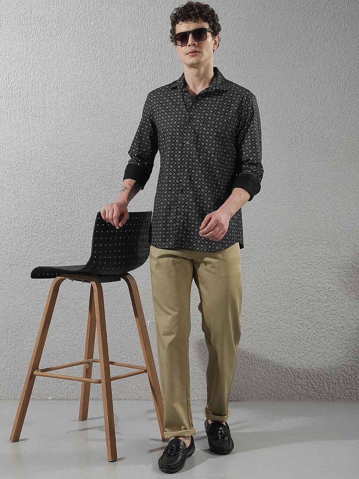 Black Geometric Print Shirt