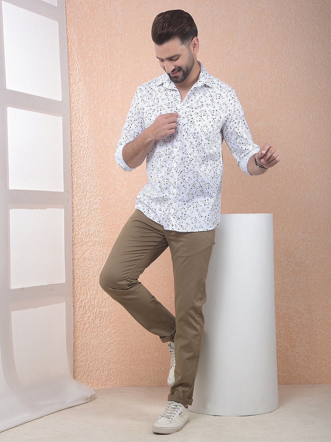 White Floral Print Shirt