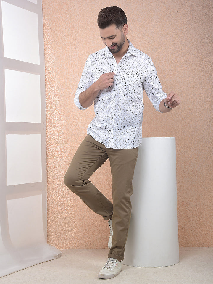 White Floral Print Shirt