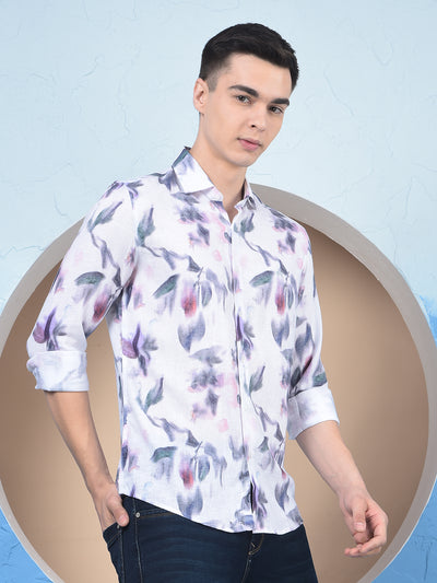 Multi-Color Floral Print Linen Shirt