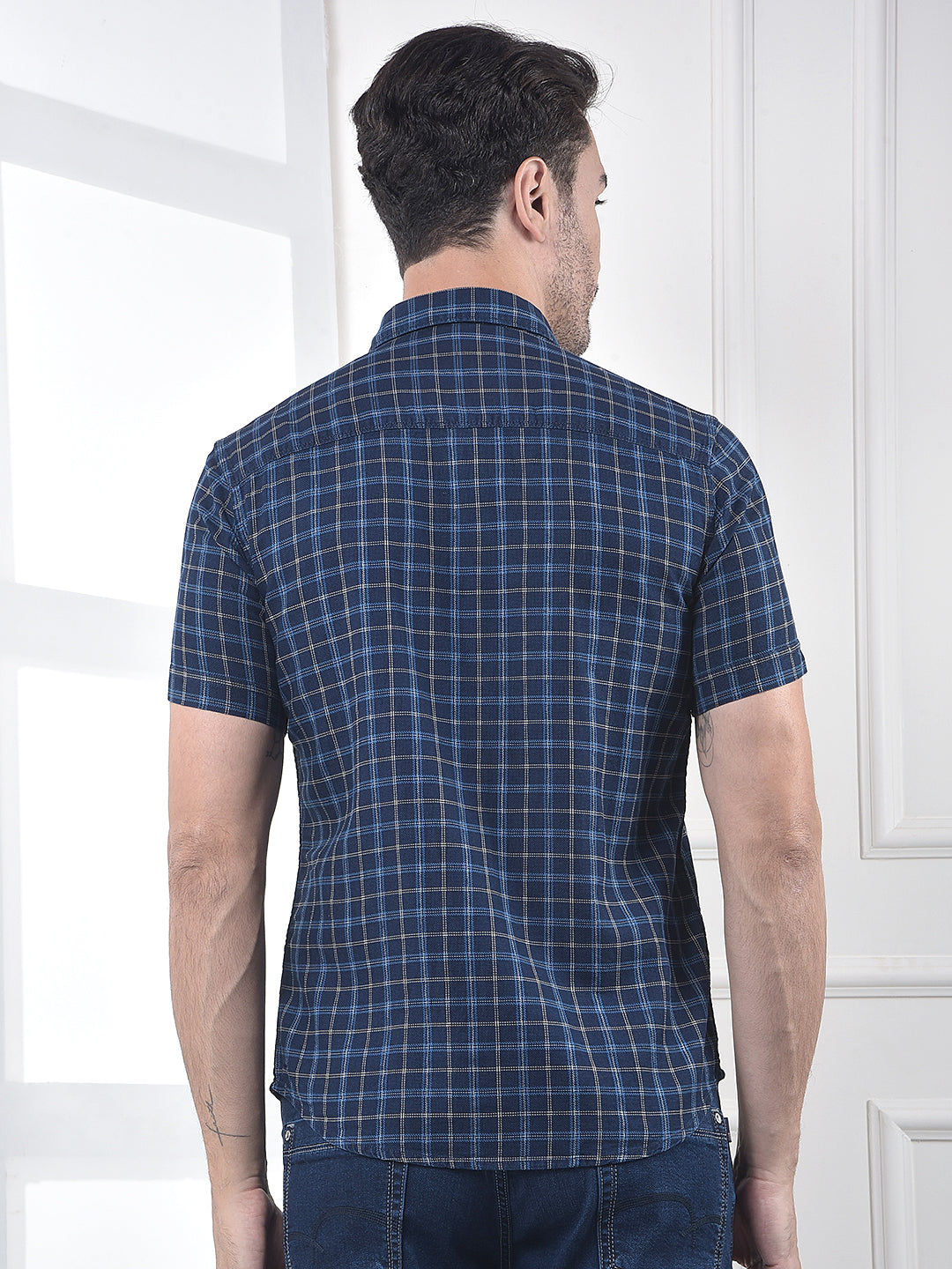 Blue Checked 100% Cotton Shirt