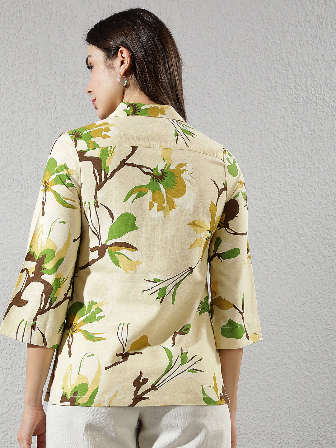 Mustard Floral Print Linen Shirt