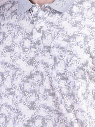 Purple Floral Print Polo-Neck T-Shirt