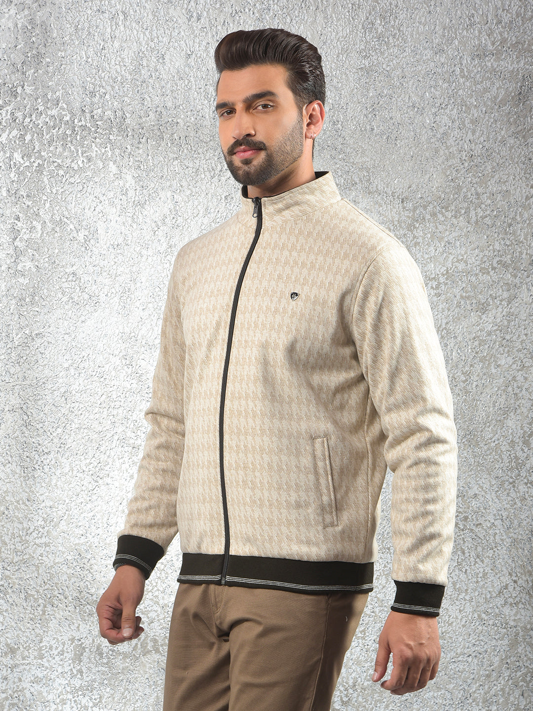 Beige Printed Reversible Jacket