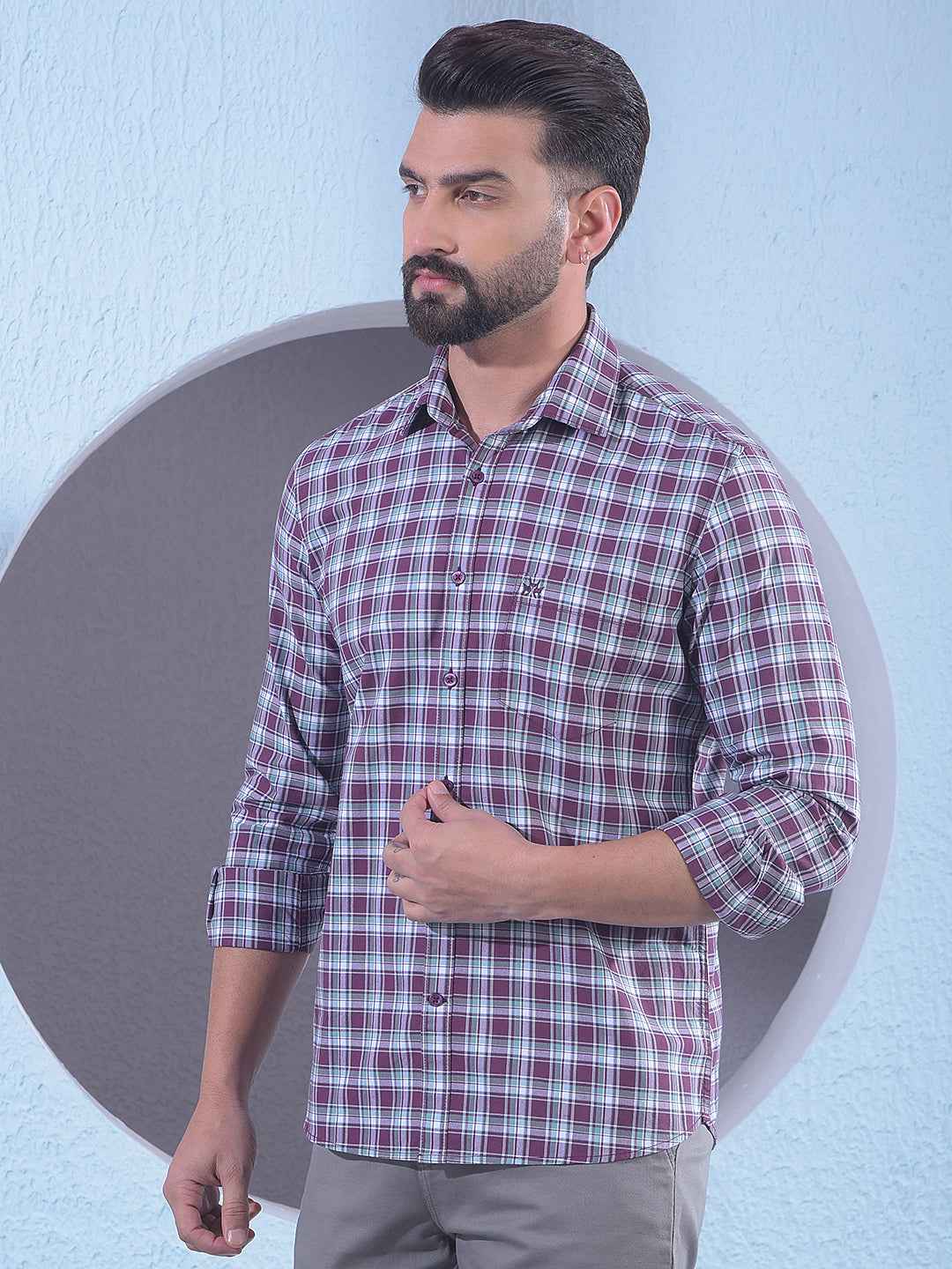 Wine Checked 100% Cotton Shirt