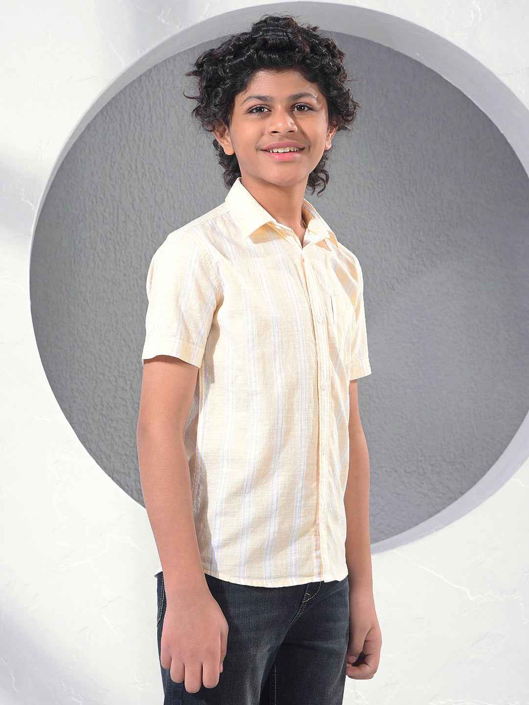 Yellow Vertical Stripes 100% Cotton Shirt