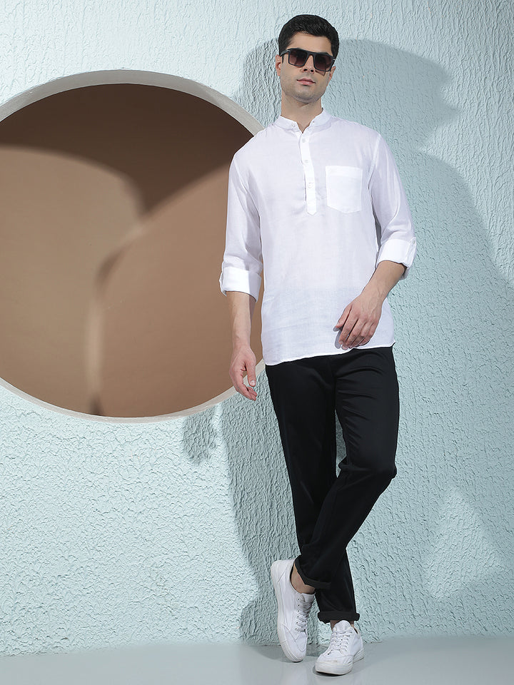 Tailored Arctic White Linen Kurta