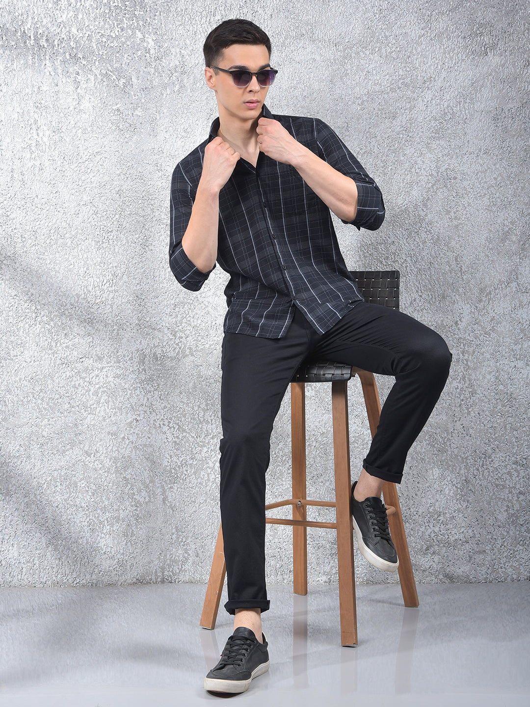 Black Checked Shirt-Men Shirts-Crimsoune Club