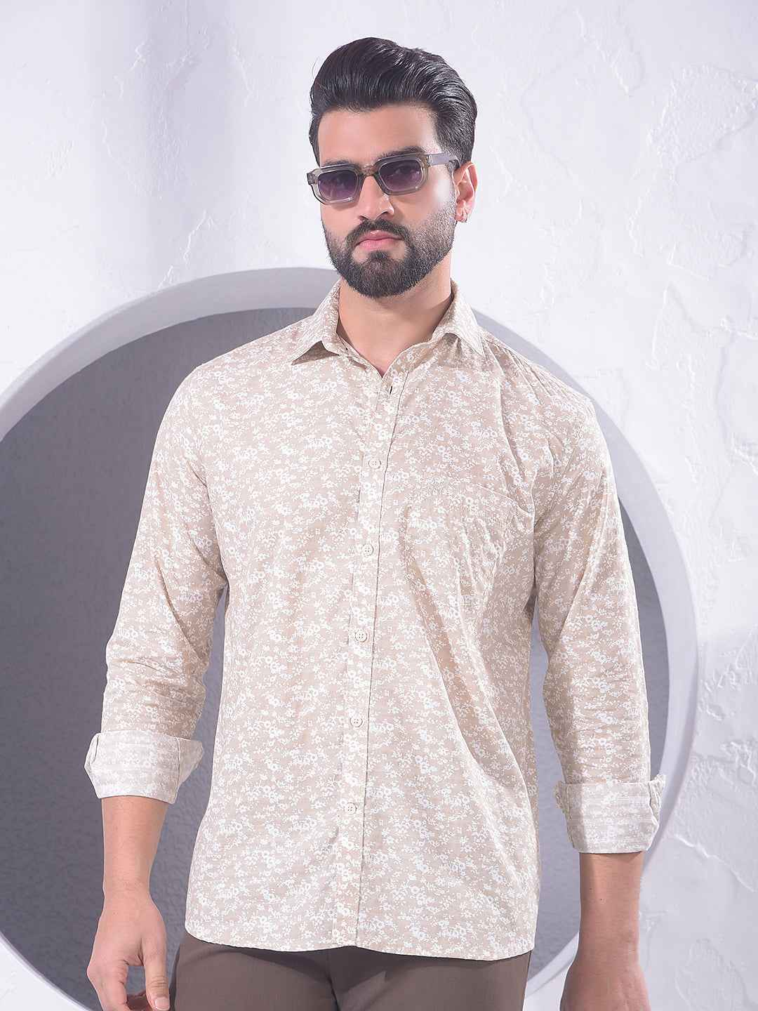 Beige Floral Print Shirt