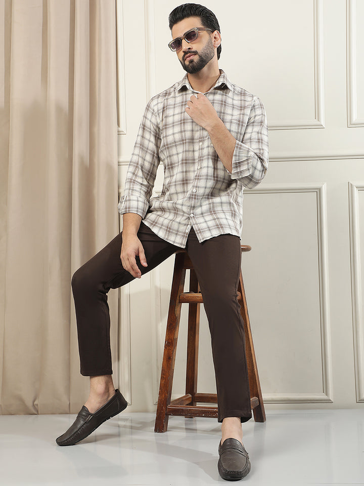 Brown Checked Linen Shirt