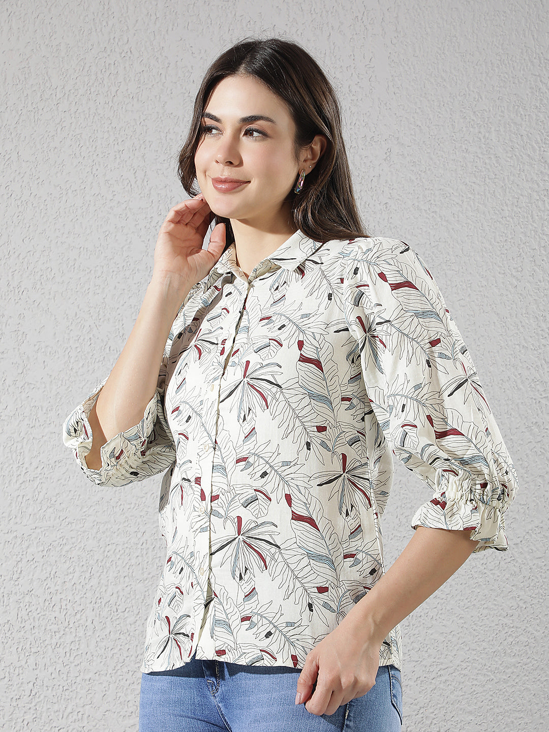 Blue Floral Print 100% Cotton Shirt