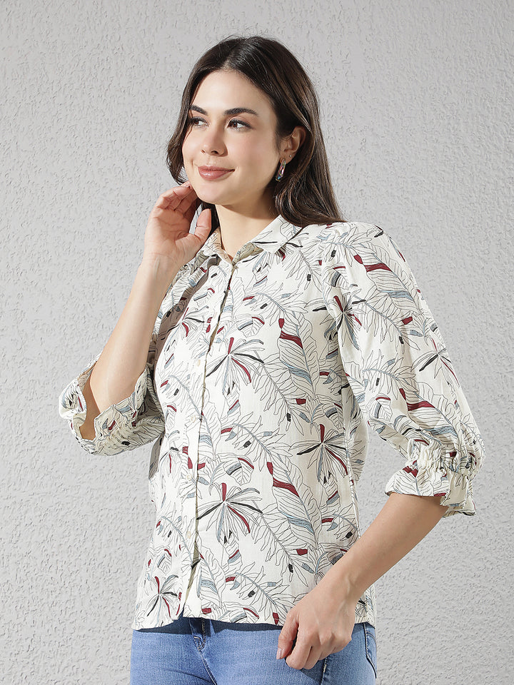 Blue Floral Print 100% Cotton Shirt