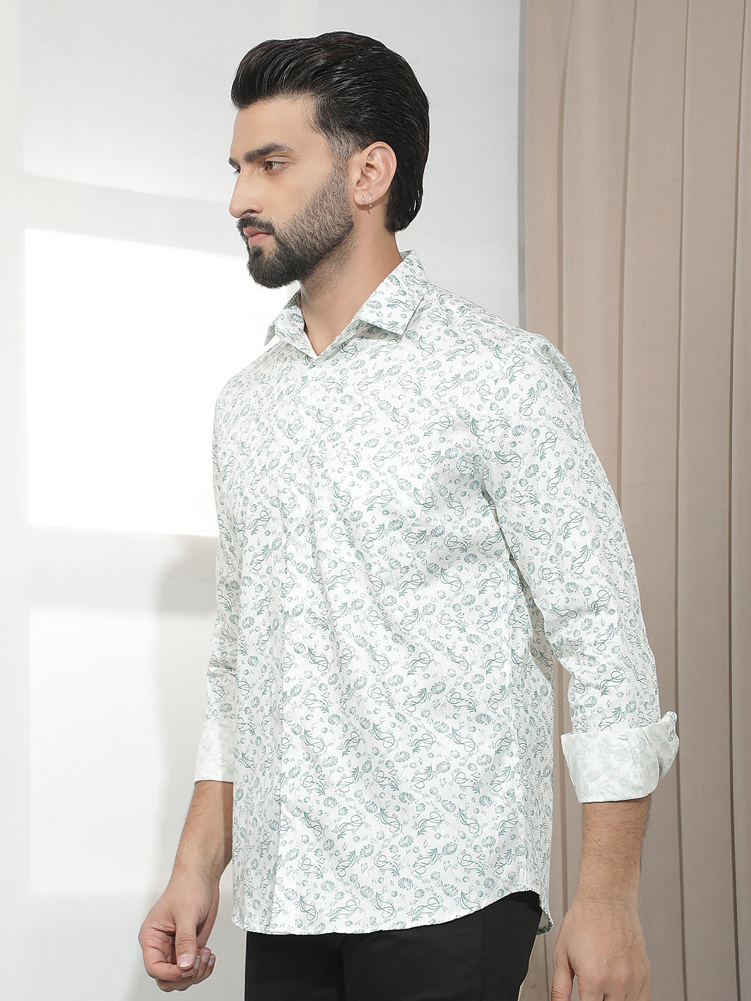 100% Cotton Green Floral Print Shirt