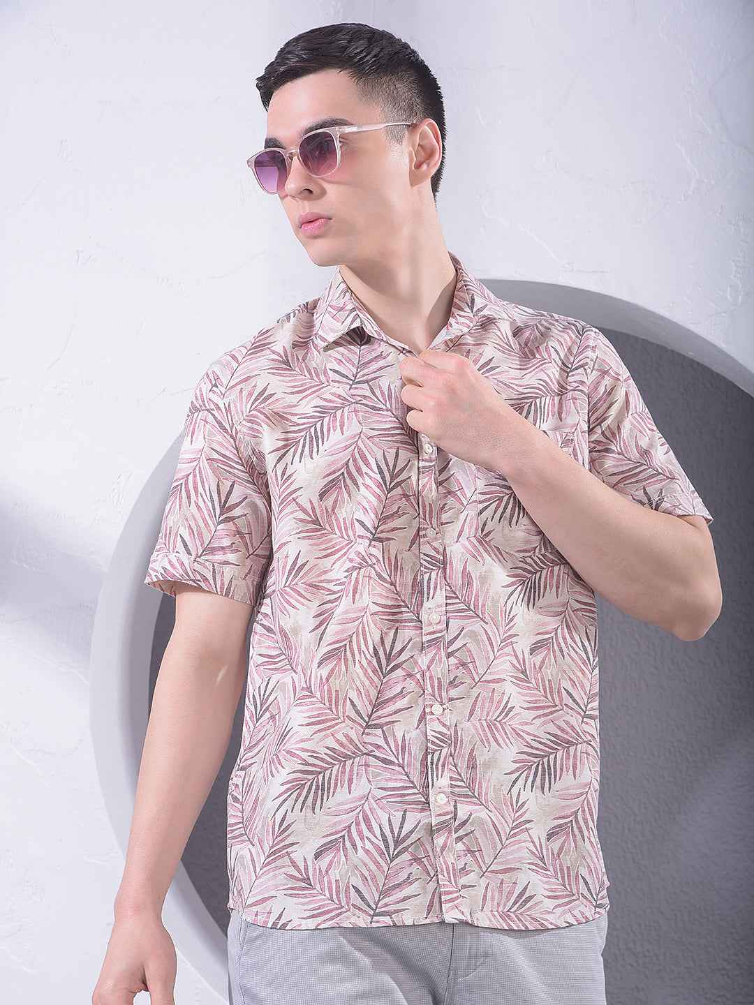 Purple Floral Print Linen Shirt