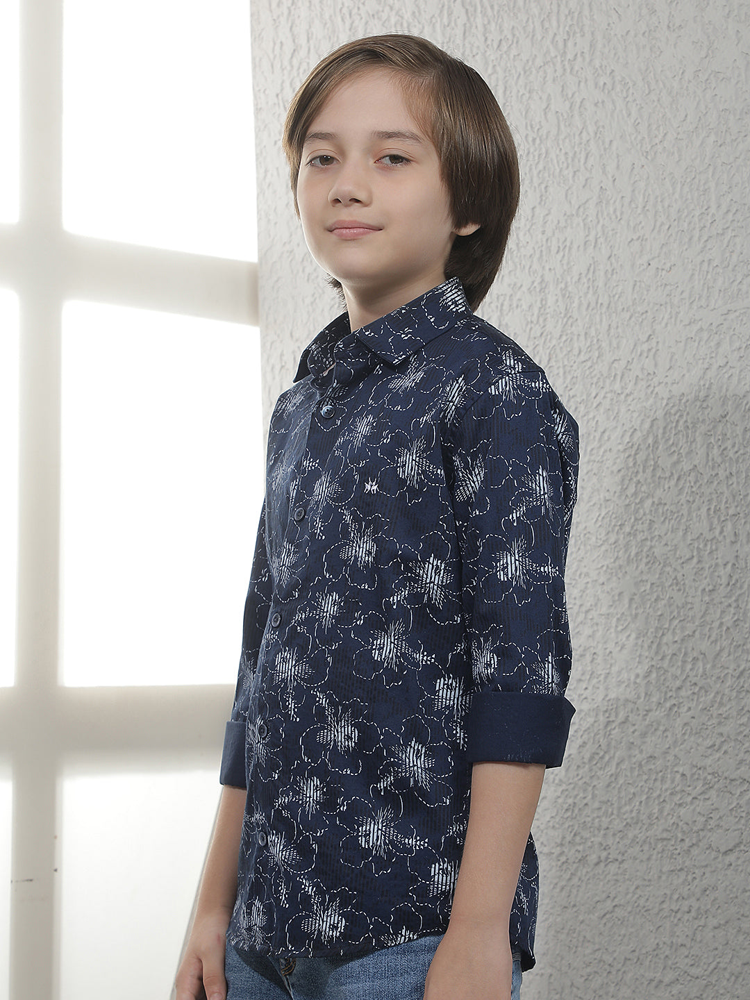 Blue Floral Print 100% Cotton Shirt