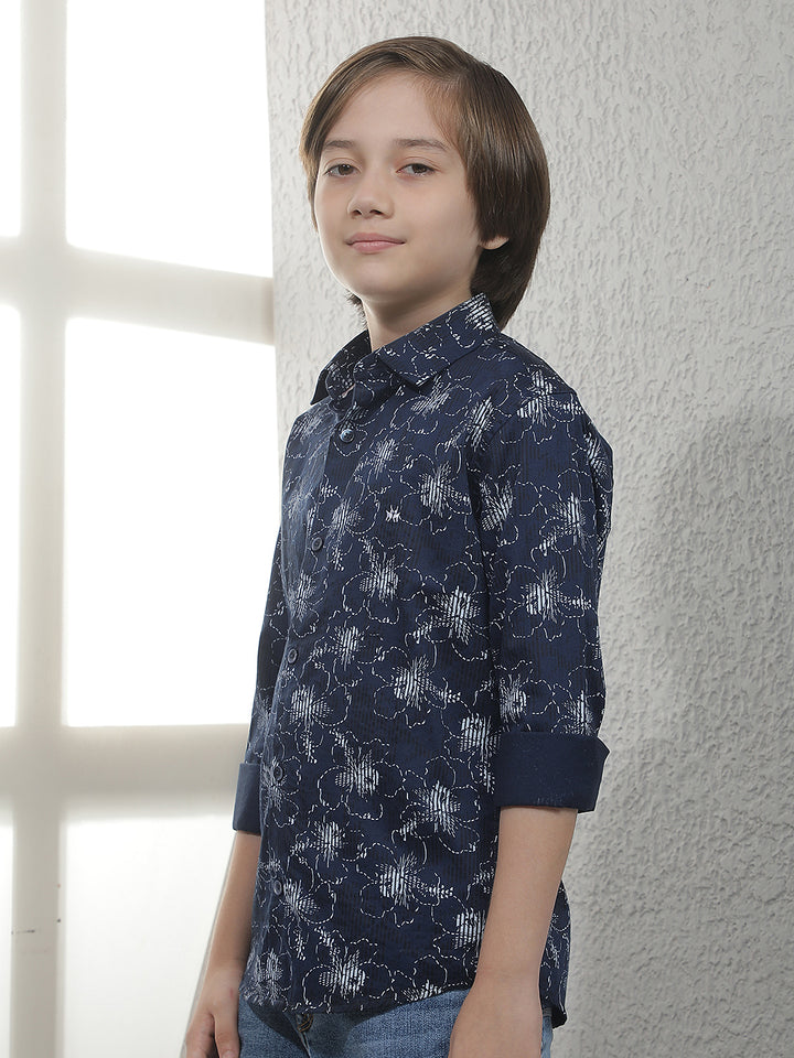 Blue Floral Print 100% Cotton Shirt