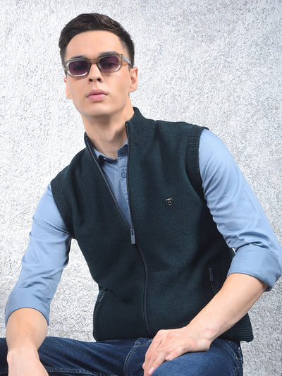 Blue High Neck Sleeveless Sweater