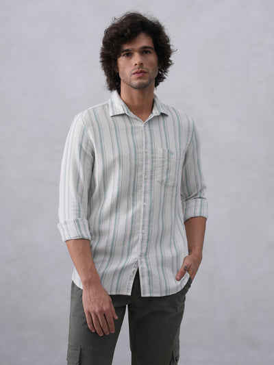 White Vertical Stripes 100% Cotton Shirt