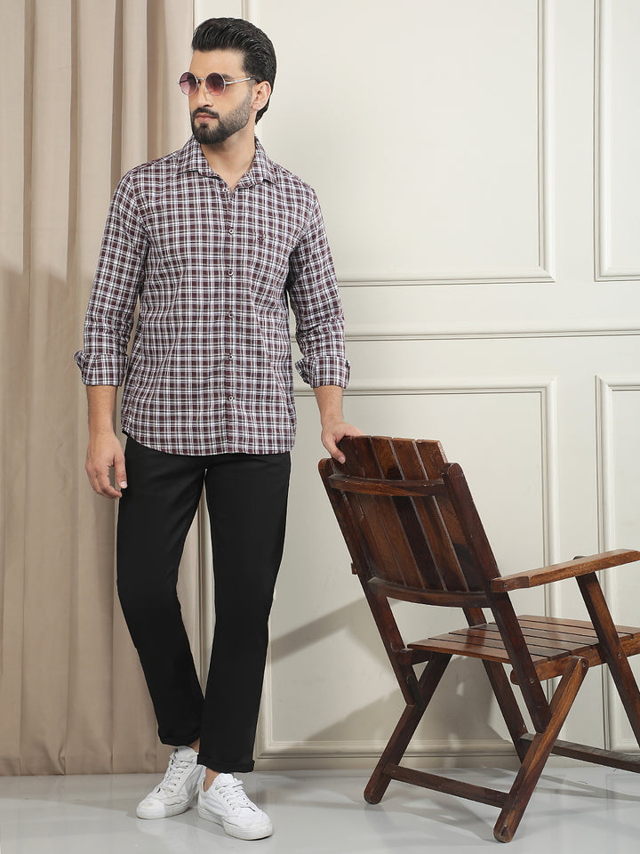 Wine Checked 100% Cotton Shirt