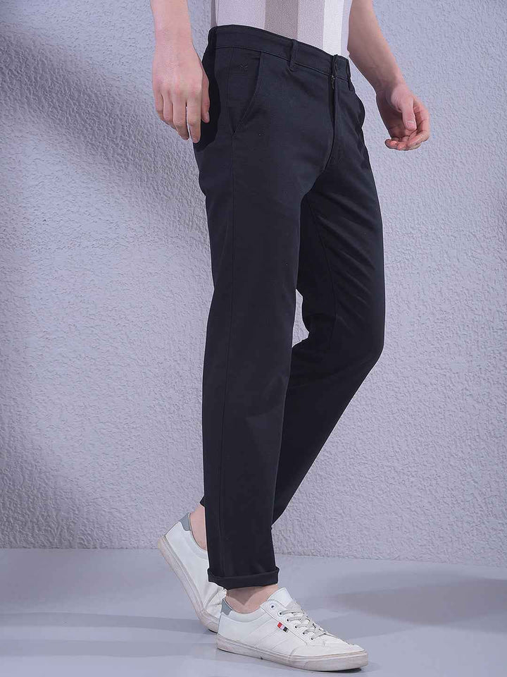 Black Straight Dobby Trousers