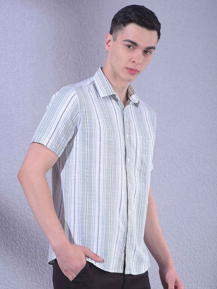 Green 100% Cotton Vertical Stripes Shirt