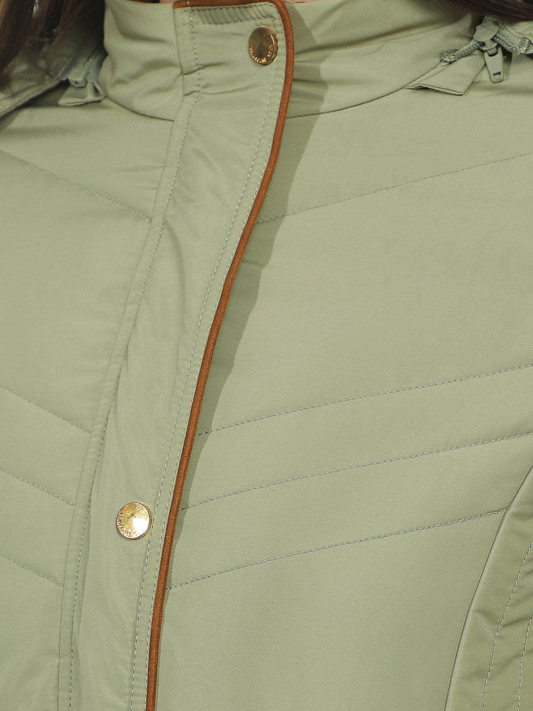 Green Hooded Puffer Jacket With Belt