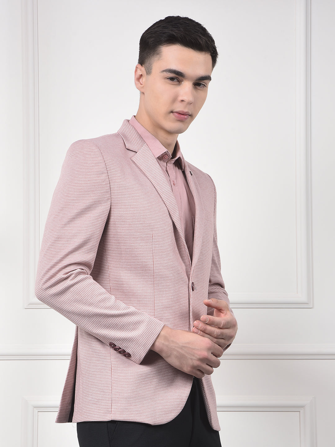 Pink Notched Lapel Single-Breasted Blazer