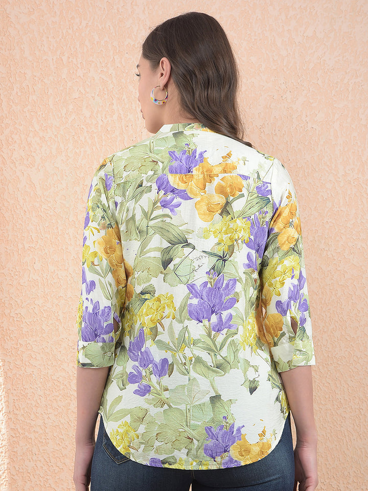 Mustard Floral Print V-Neck Top