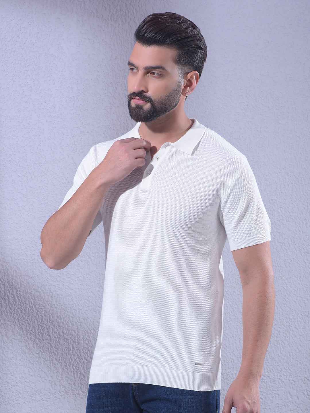 Clean Off White Knit Classic Polo T-Shirt