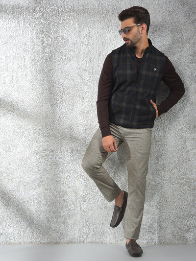 Black Checked Sleeveless Reversible Jacket