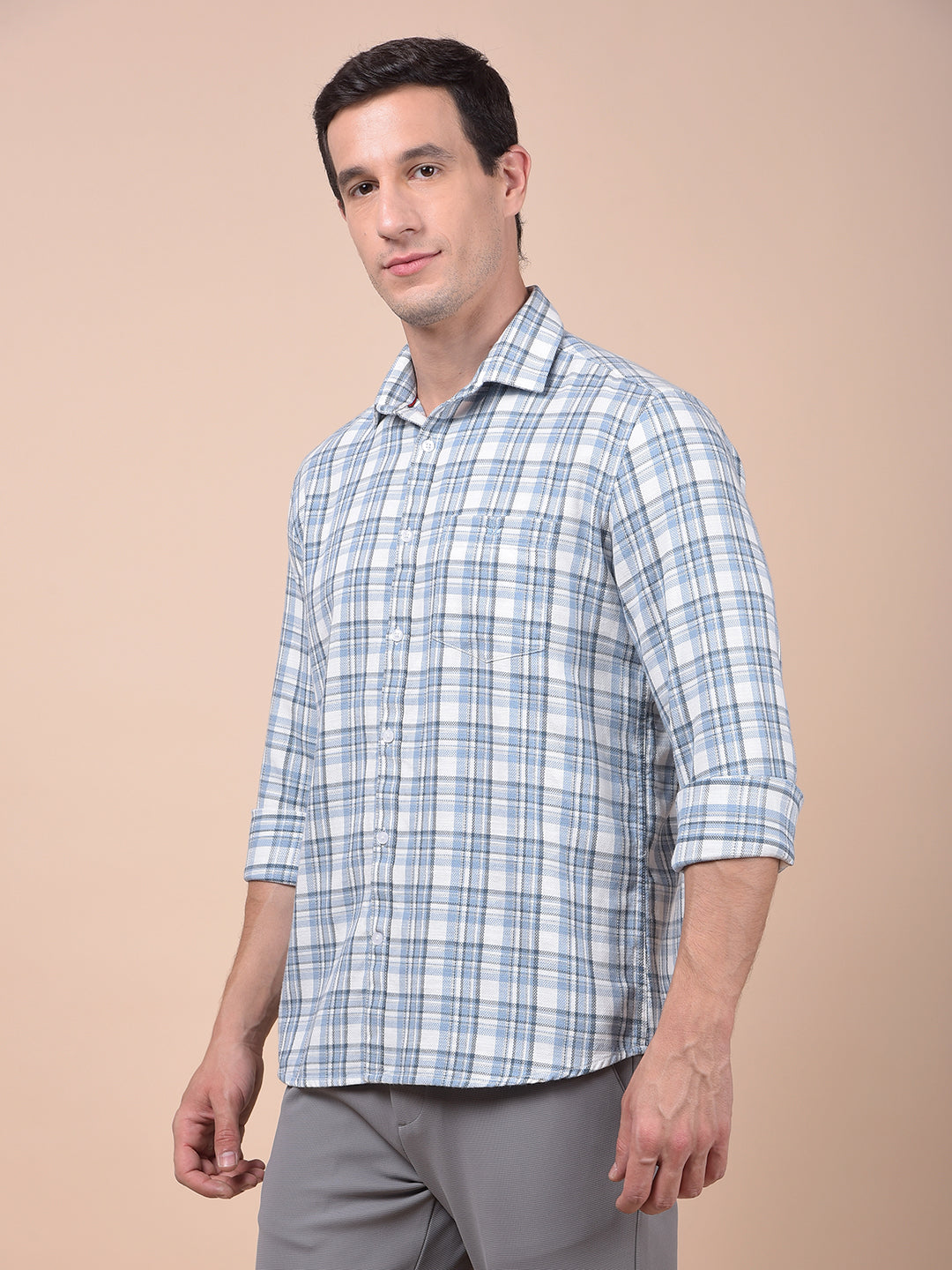 Blue Checked 100% Cotton Shirt