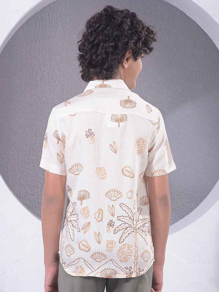 Orange Floral Print Resort-Collar Shirt