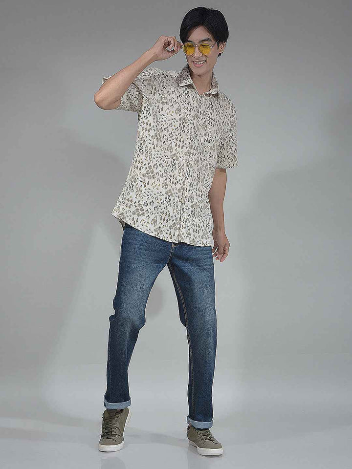 Beige Printed Linen Shirt
