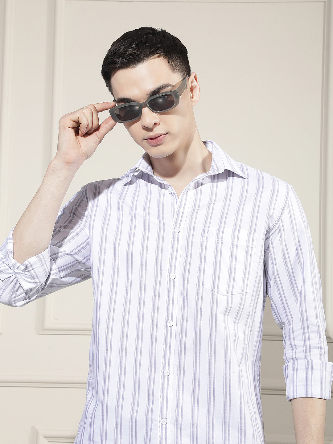 Purple Vertical Stripes 100% Cotton Shirt