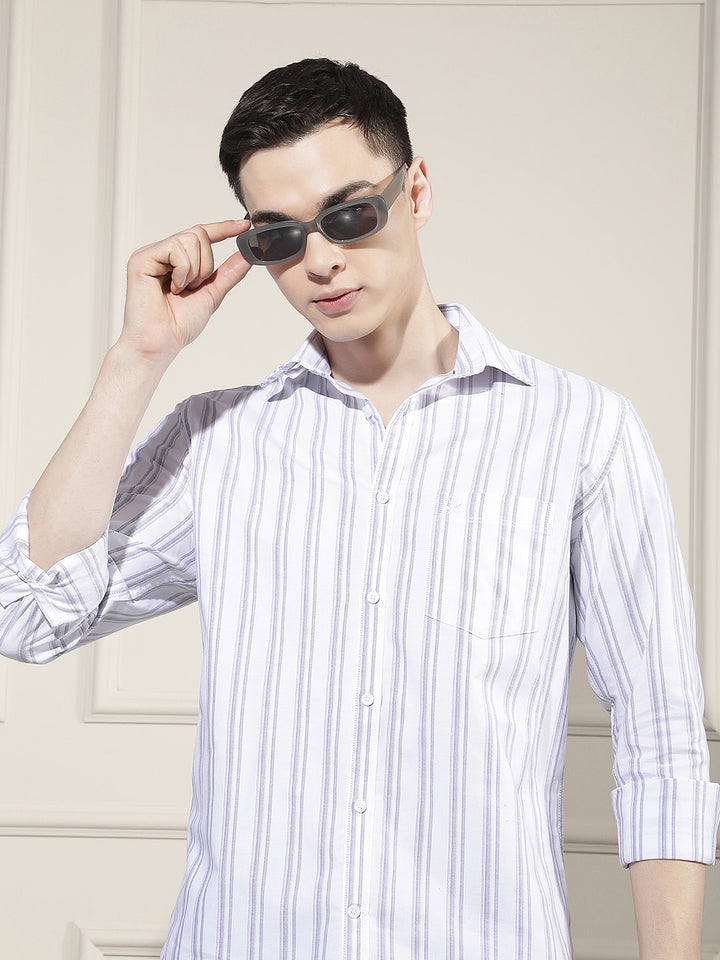 Purple Vertical Stripes 100% Cotton Shirt