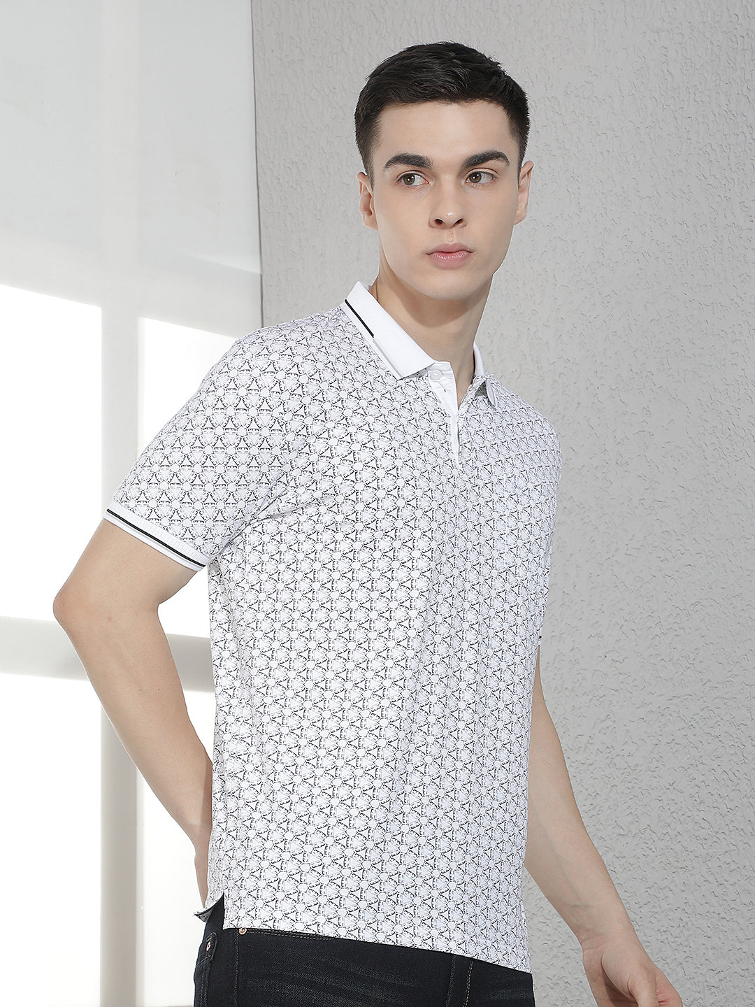 White Printed Polo Neck T-Shirt