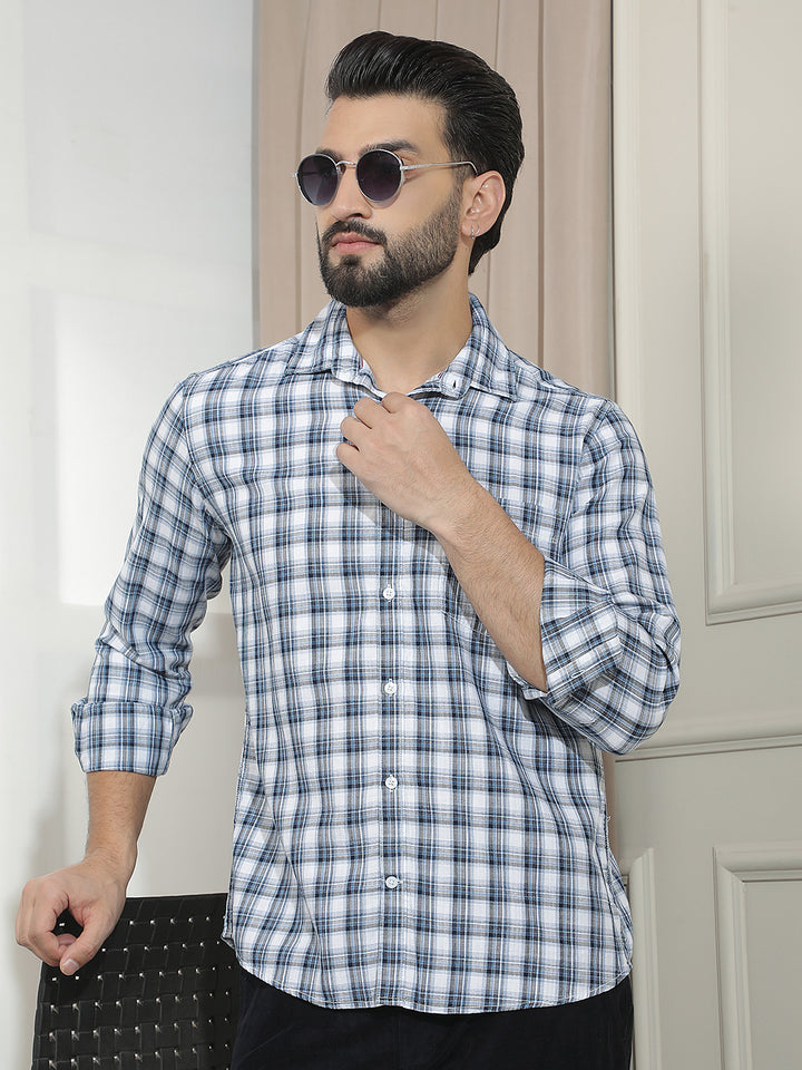 White 100% Cotton Checked Shirt