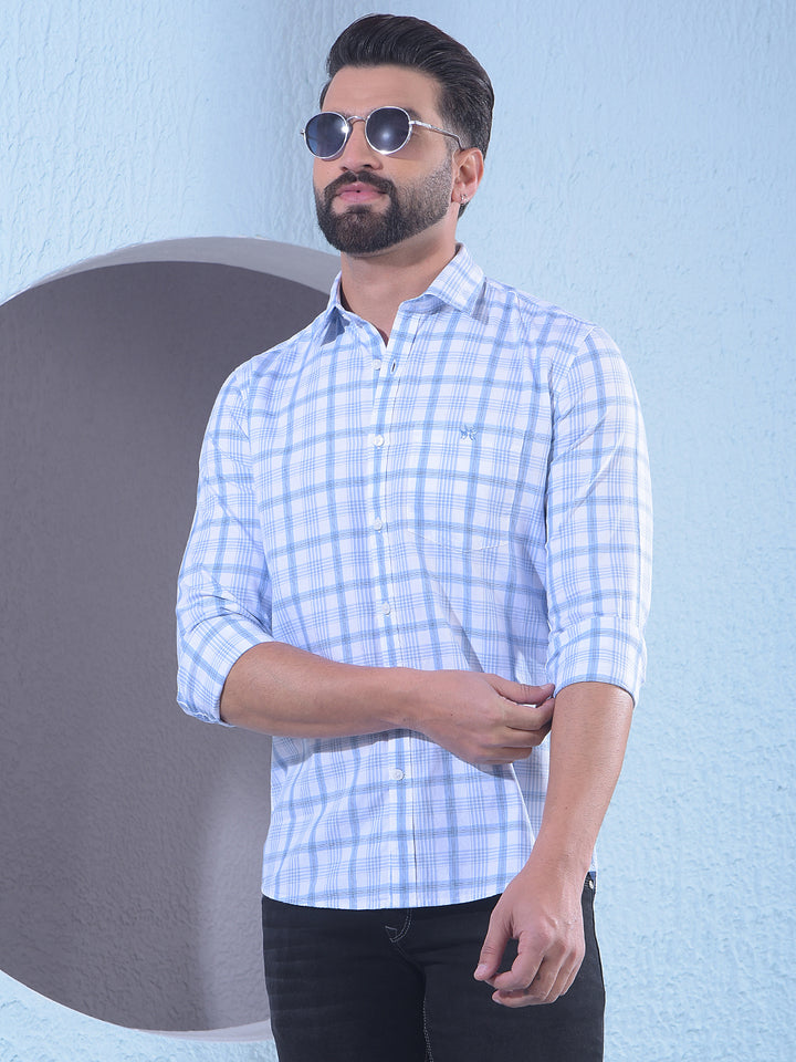 Blue 100% Cotton Checked Shirt
