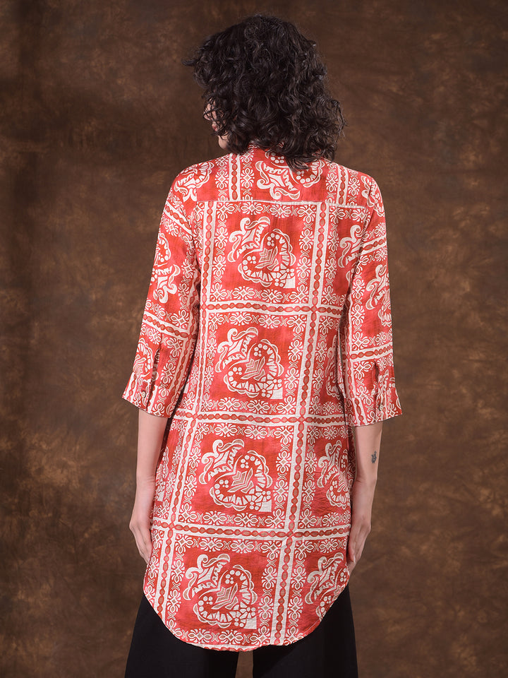 Red Geometric Print Longline Shirt