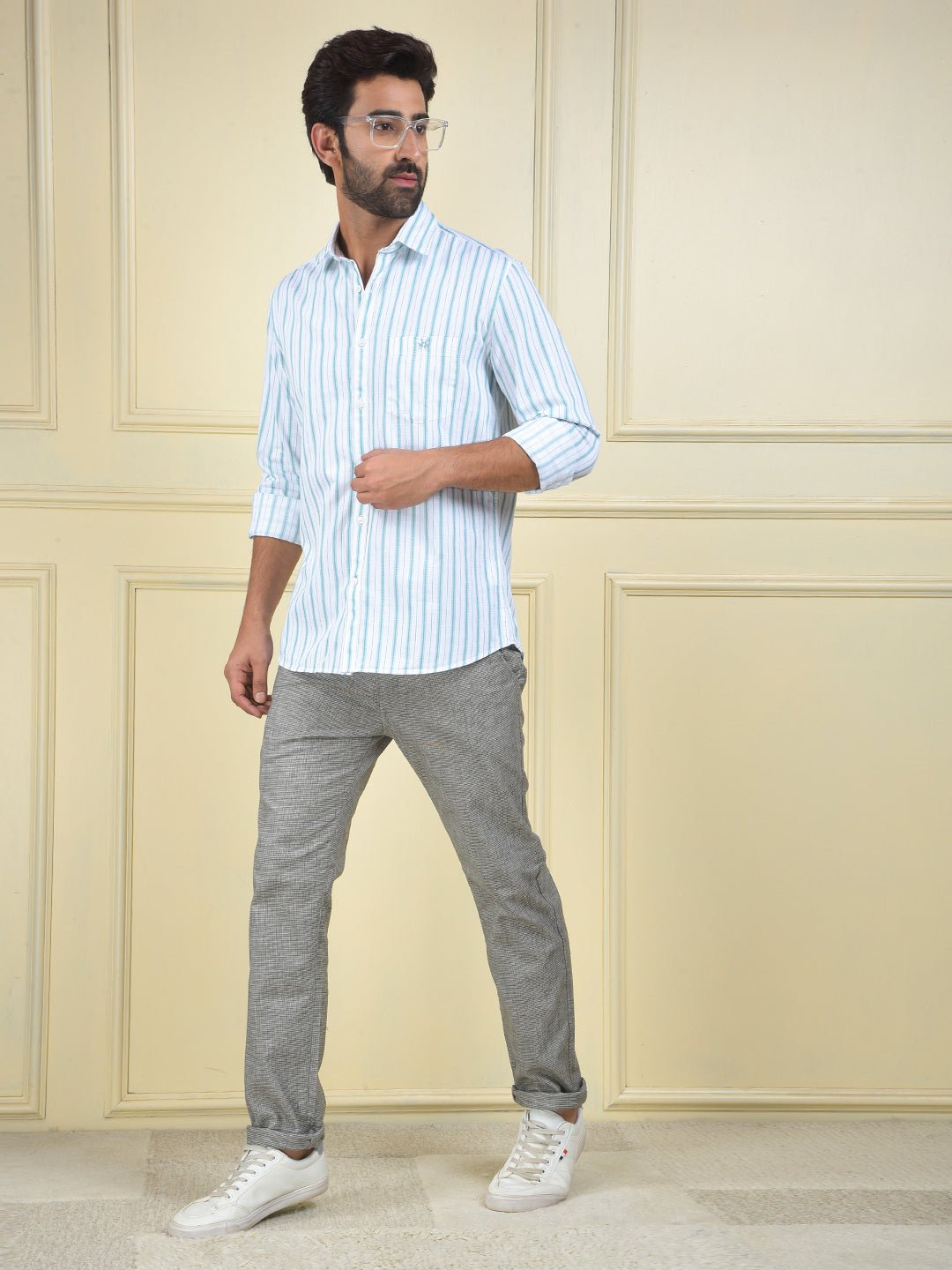 Green Vertical Stripes 100% Cotton Shirt