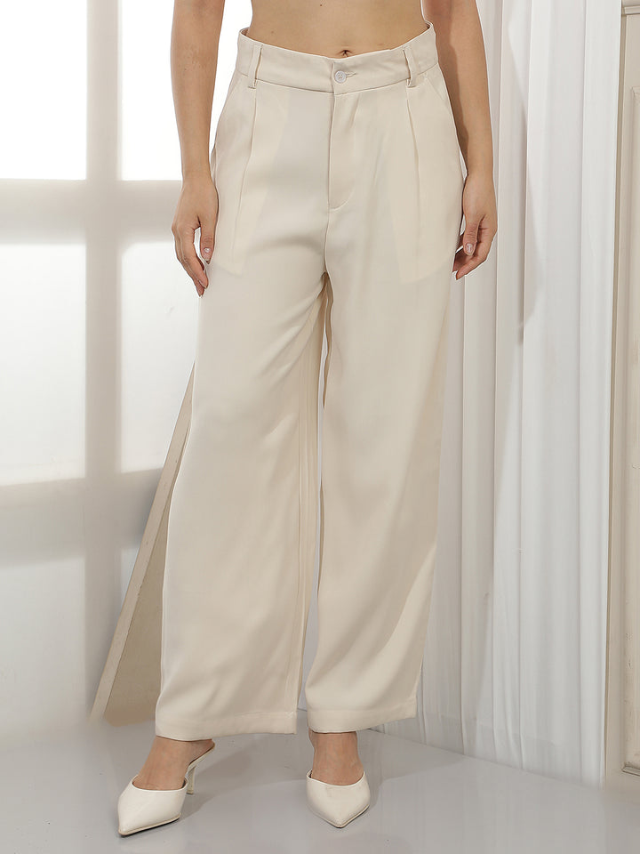 Beige Wide Leg Trousers
