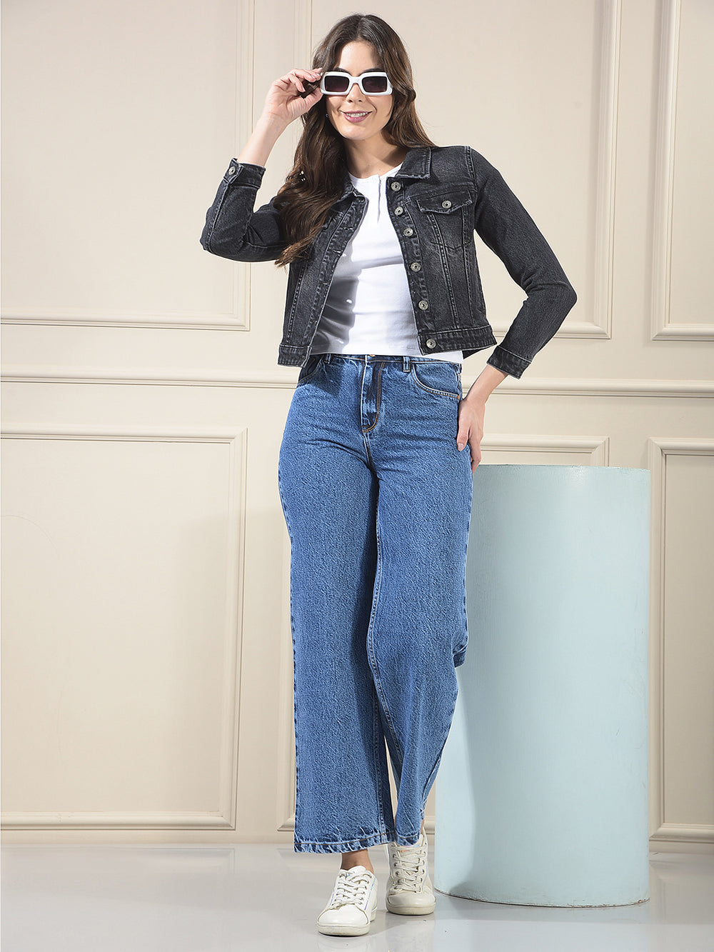 Blue 100% cotton Wide Leg Jeans